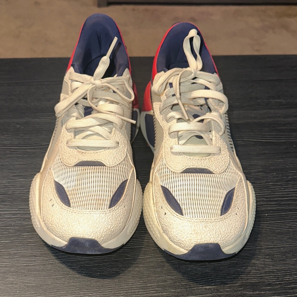 Stylish Cream and Blue Sneakers. Puma RS-X